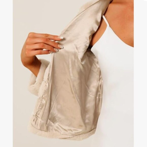 NEW Allegra K Jacket Faux Fur Collarless Open Front NWT Soft Lined Small - Picture 2 of 6